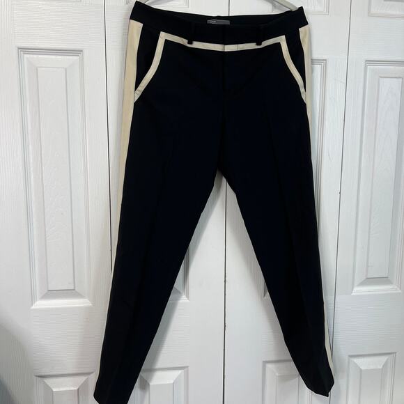 Vince Striped-Trim Woven Pants Black with White Stripe Size 8 - Picture 3 of 10